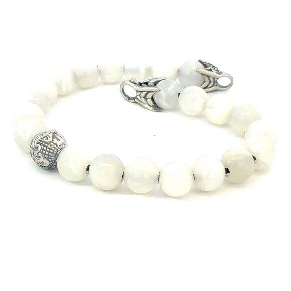 David Yurman Moonstone Engraved Bead Bracelet 8" Sterling Silver Estate DY671 - Picture 4 of 5